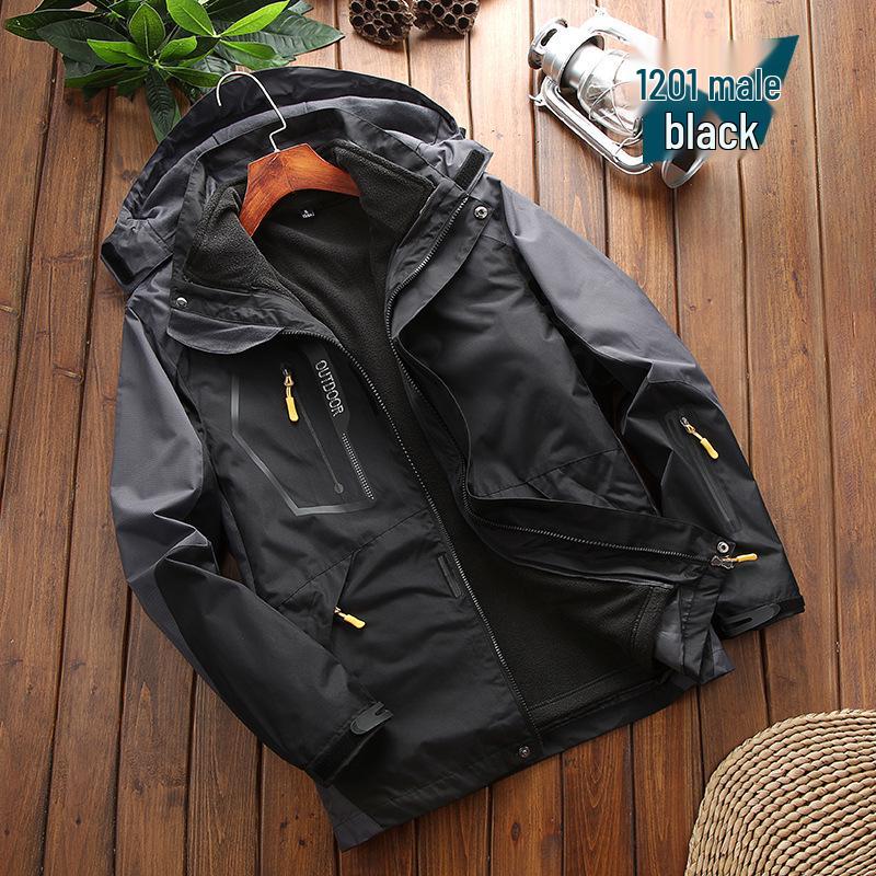 Men's 3-in-1 Outdoor Sports Jacket Set with Fleece - Mountaineering & Fishing Outerwear.