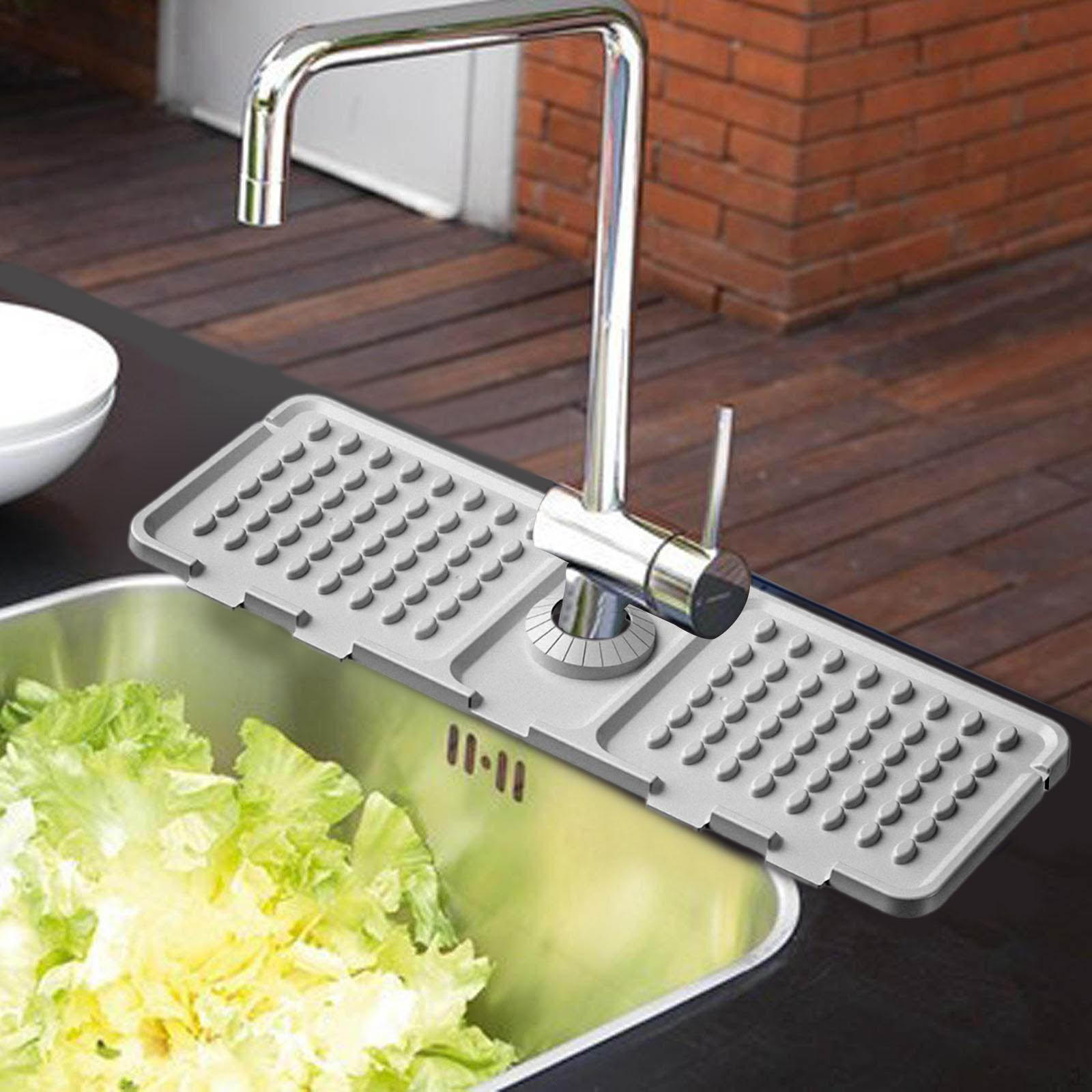 

--Drip Mat, Kitchen Sink Accessories, Countertop Protector, Bathroom Sink, Splash сірий