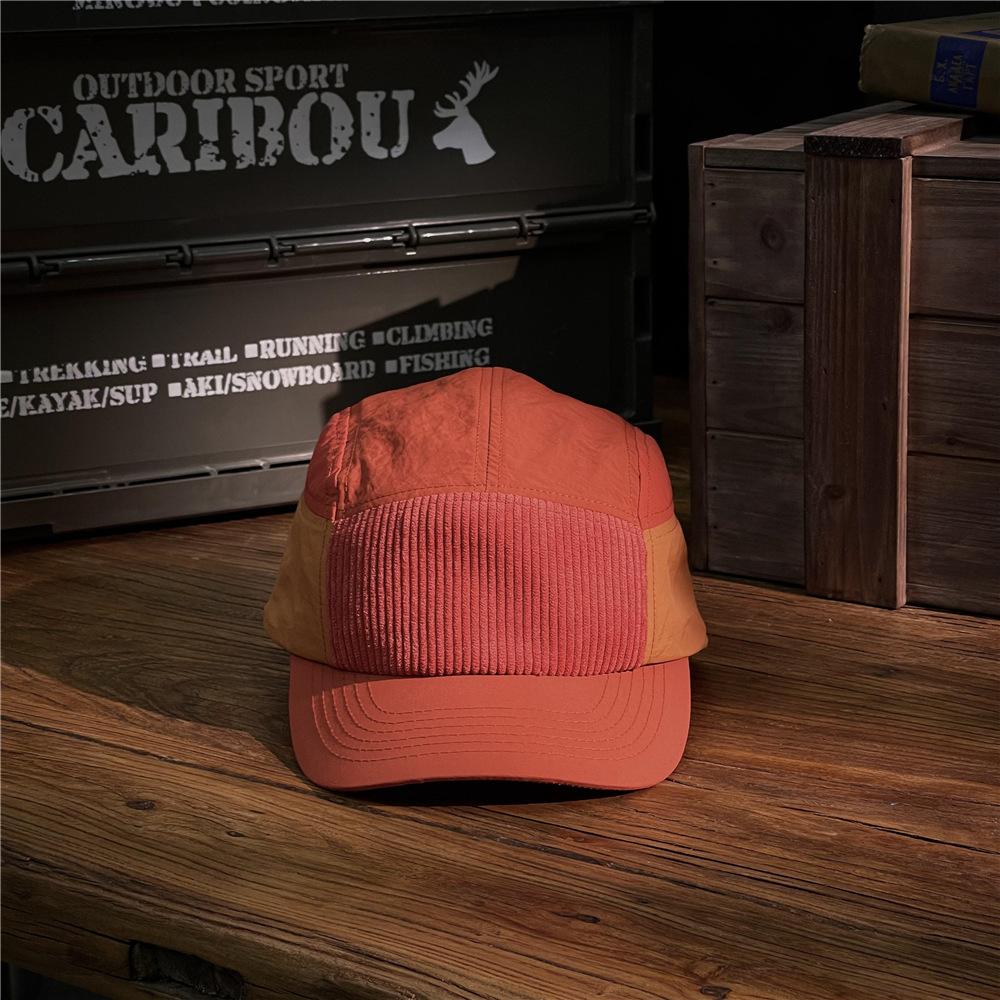 

Street Style Workwear Baseball Cap Color Block Corduroy UV Protection Adjustable Unisex Sun Hat for Casual Outdoor Wear Adjustable оранжевый