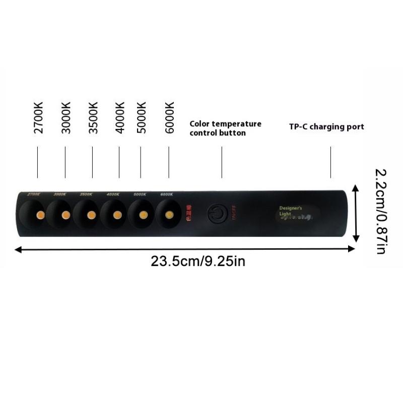 Przenośna lampa sztyftowa o regulowanej temperaturze barwowej Prosta Profesjonalna Ładowana przez USB 2700K‑6000K 6 trybów do wypełniania światłem fotograficznym