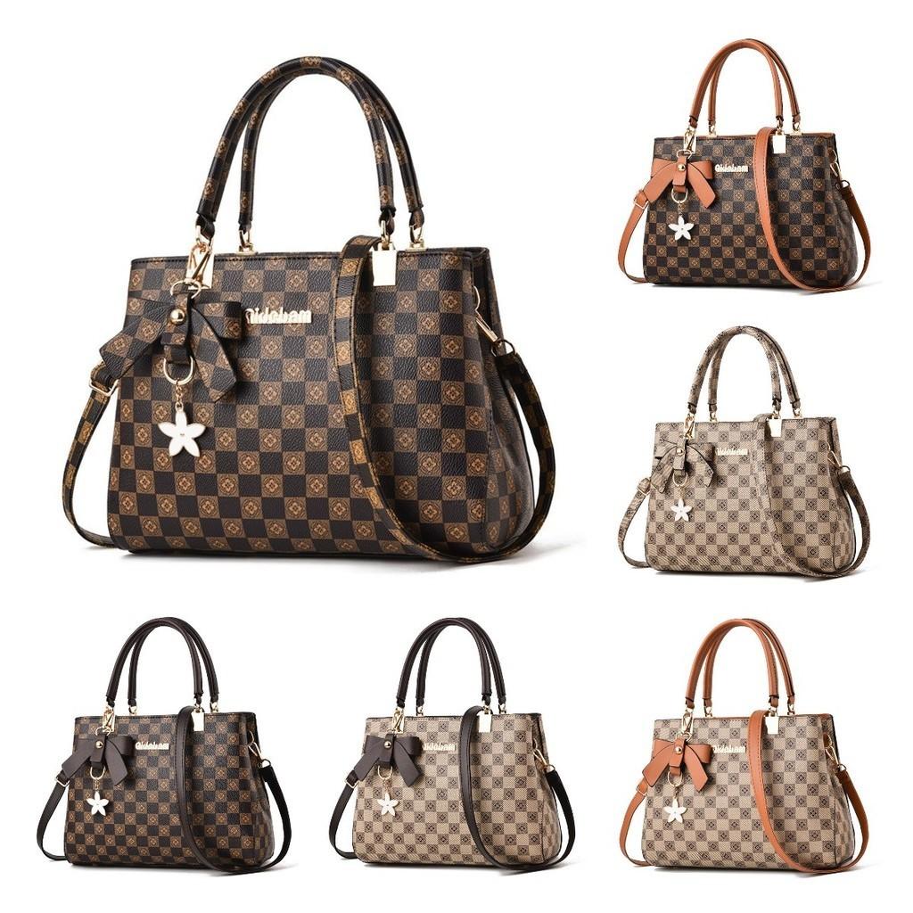 Butterfly Bow Handbag 2023 New Retro Plaid Middle-aged Women's Bag Color-blocking Shoulder Bag Charming