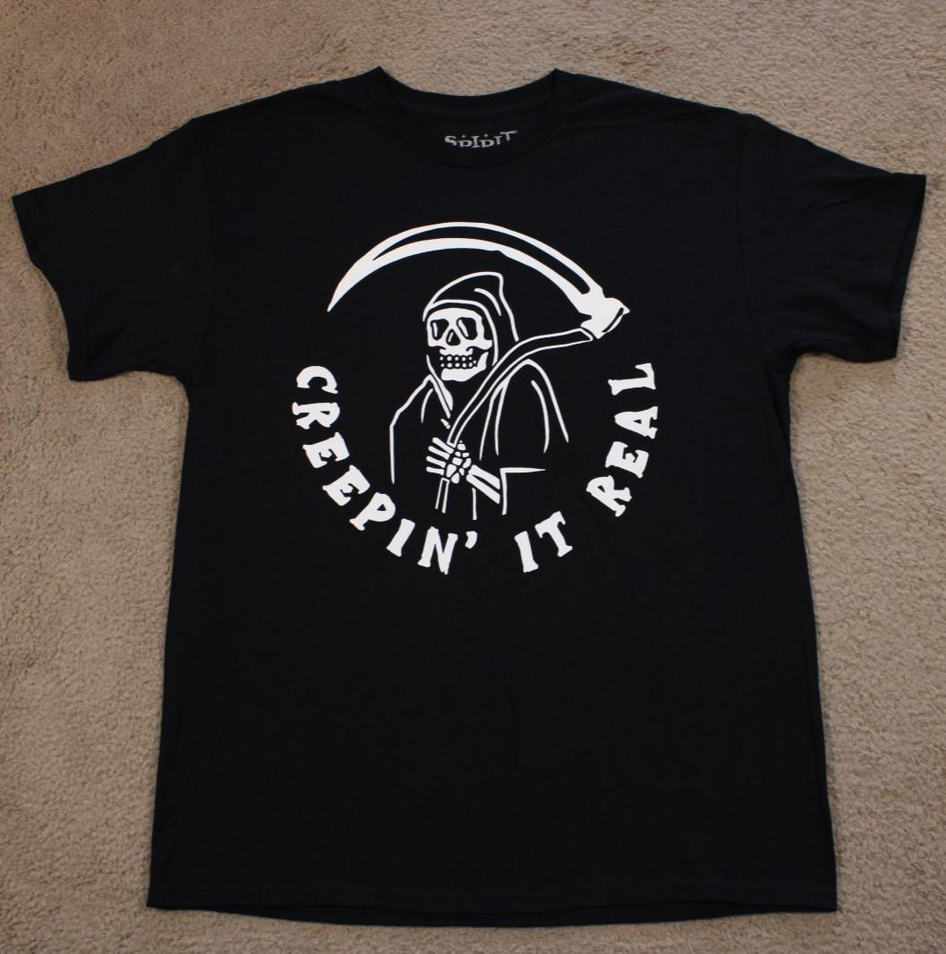 Spirit Halloween Creepin It Real Grim Reaper Skull Tee Shirt (Large) Black NWOT S разноцветный