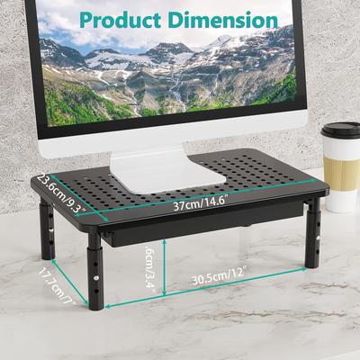 Computer Monitor Riser Black Desktop Printer Stand Table Organize Shelf with Collapsible Storage Drawer Office Accessory