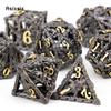 7 Pcs Black Golden Hand Skull Head Metal Dice Hollow Polyhedral Dice Set Suitable for Role-Playing RPG  Board Game Card Game