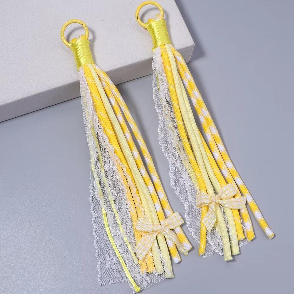 2Pcs Lace Braided Braided Keychain Colorful Design Bow Pendant Keyring  For Phone Accessory
