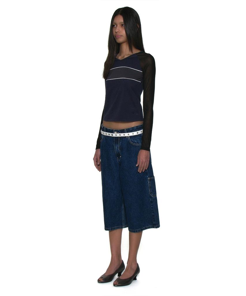 PARTIMENTO WOMEN V-Neck Multi-Combination Long Sleeve Tee_Navy