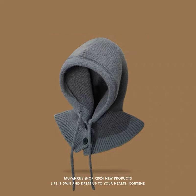 Winter Knitted Hooded Scarf Hat Women Warm Ear Protection Cap Outdoor Cycling Cold-Proof Integrated Neck Warmer Fashion Hat