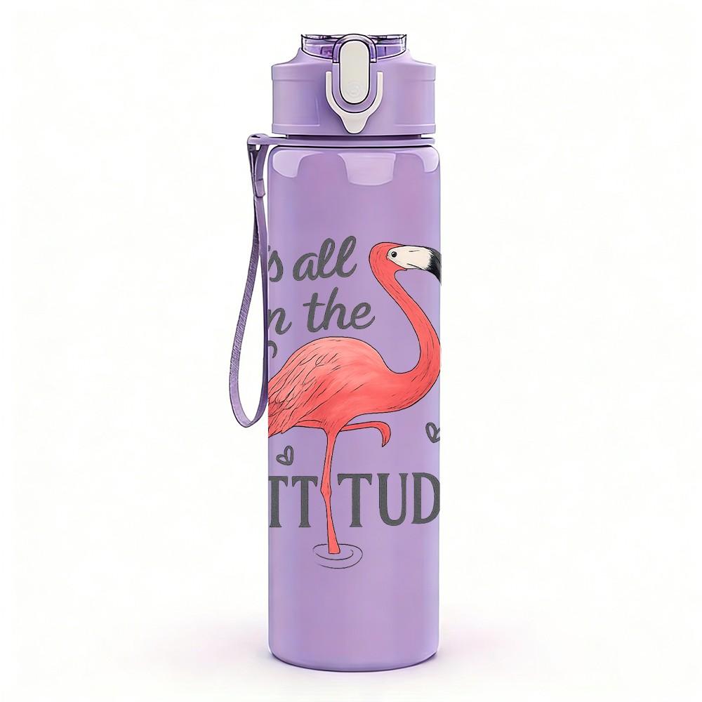 1PC Flamingo Attitude Letter Print 750ml Color Plastic Sports Water Bottle Leakproof Flip Straw Lid Suitable for Sports Office Home Use