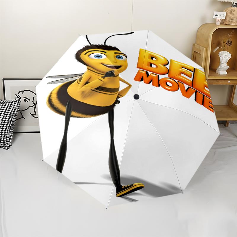 Bee Movie Print Automatic Umbrella, 8 Rib Iron Frame, Plastic Handle, Suitable for Outdoor Travel &Daily , Ideal Gift