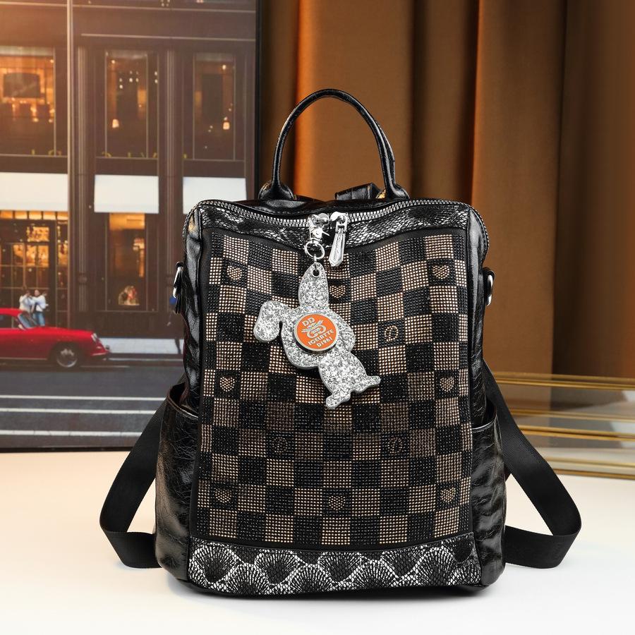 Chessboard Hot Drill Design Large Capacity Going Out Women S Backpack Travel Backpack чёрный