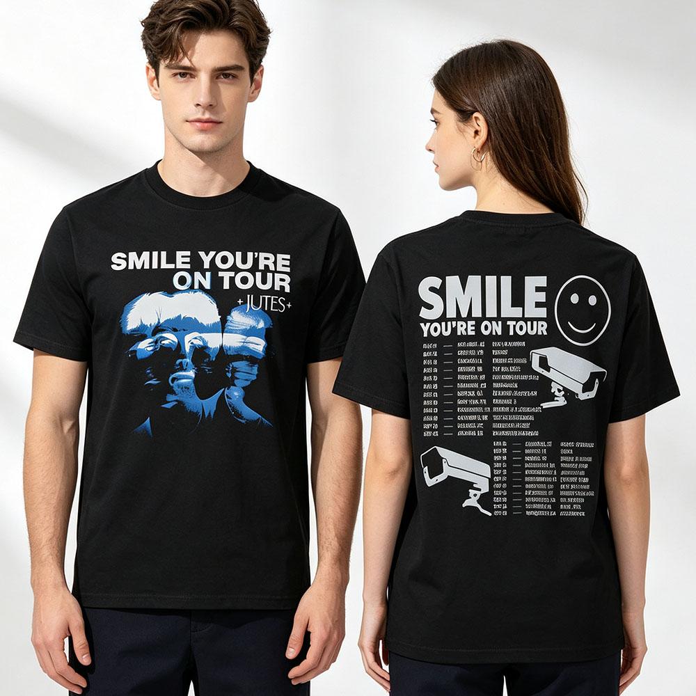 2026 Jutes Smile You're On Tour T-shirt Short Sleeve Cotton Loose Summer Tshirts Unisex Men Women Loose Streetwear Print Merch