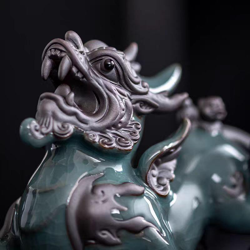 Chinese Ceramic Pixiu Tea Pet Pair - Home, Office, or Living Room Decor
