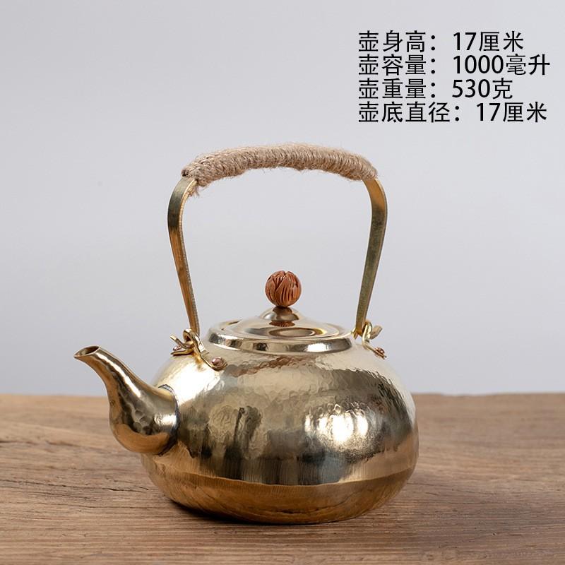 Handcrafted Large Copper Teapot 750ml 1000ml Vintage Style Kettle Gongfu Tea Brewing With Hammered Finish