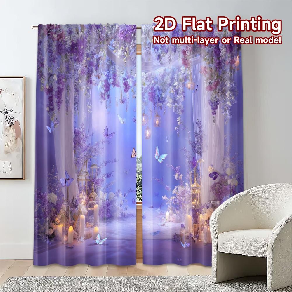 2pcs, 2D FLAT PRINTING Curtains (Without Rod) Ethereal Garden Fashionable Chic Curtains Semi-Sheer Curtains Festive Decorative
