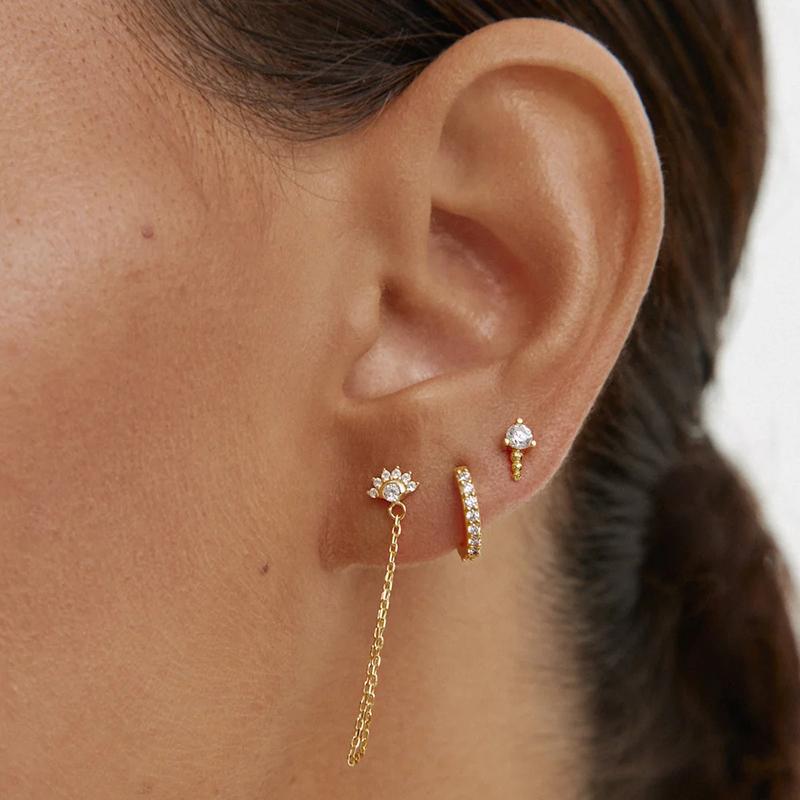 925 Silbernadel Exquisite Weiße Zirkon Steckerohrringe für Damen Geometrische Lange Kette Quaste Ohrringe Luxuriöser Schmuck