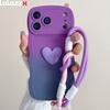 Love Heart Gradient Silicone Wrist Strap Case For iPhone 17 Pro Max Air 16 15 Plus 14 13 12 11 Pro Max XR XS Max Lanyard Cover