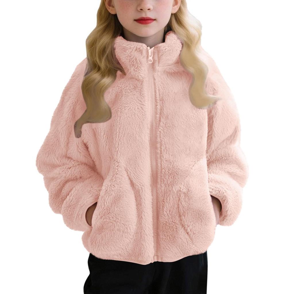Children's Fashion Fleece-Lined Boys' & Girls' Autumn/Winter Lightweight Warm Solid-Color Coat