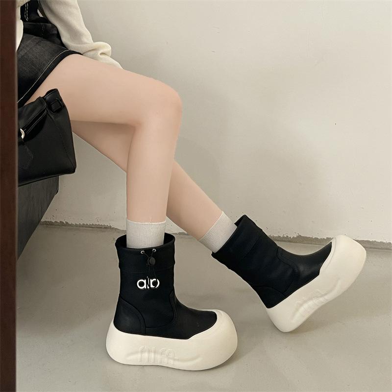 Thick-soled Heightening Micro-elastic Short Tube Thin Boots Women's 2025 Autumn New Ins Wind Short Boots Muffin Bottom Women's Boots