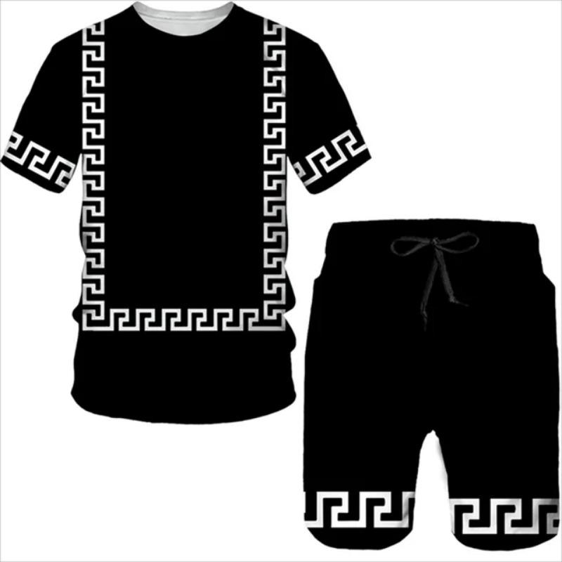 Summer 3D Printed T-shirt Shorts 2-Piece Set Casual Luxury Vintage Gold Pattern Men's Sports Suit 2024 Street Fashion Men's C
