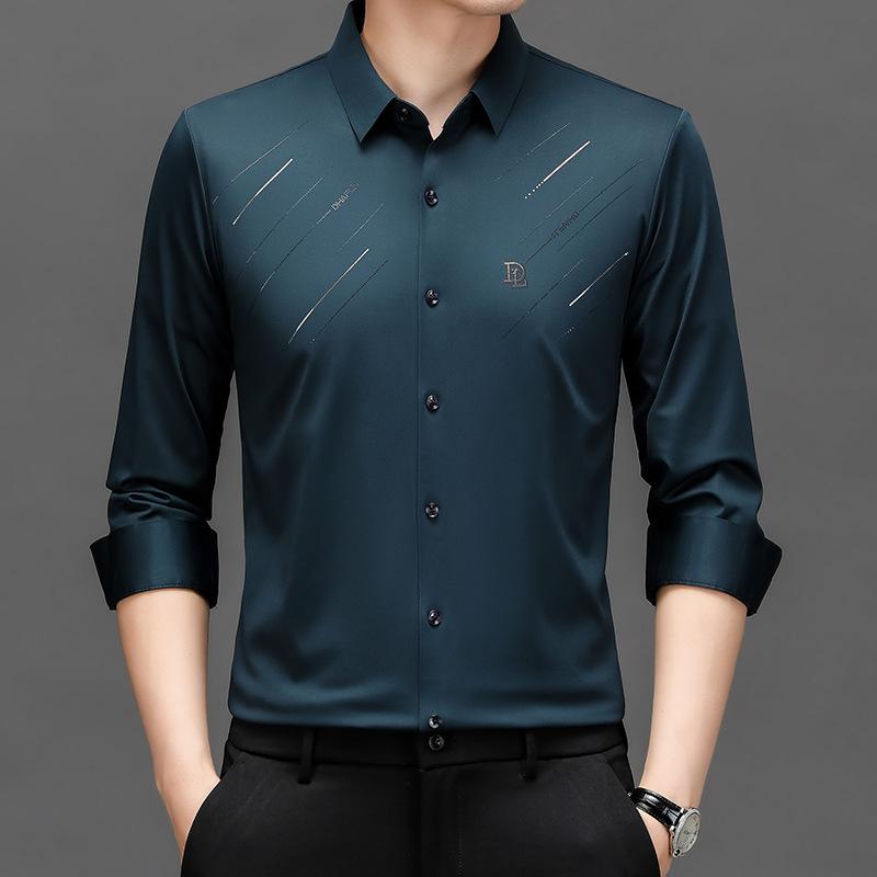 Spring and Autumn New Men's Long-sleeved Shirts for Young and Middle-aged Men with Lapel Seamless Fashion Casual Long-sleeved Shirt Tops