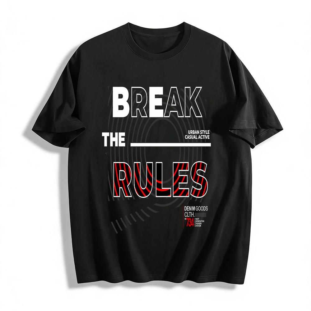 

Trendy RULES Line Print Casual Crew Neck Top Pure cotton T-shirt 6XL