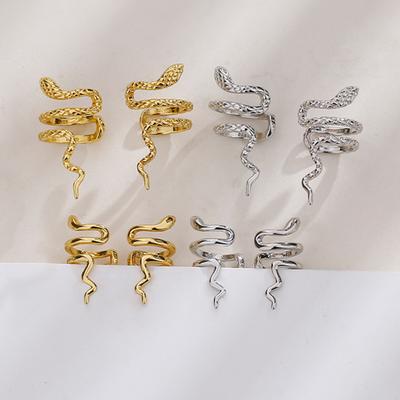 1 Pc Unisexe Clip d'Oreille Forme Serpent Décor Zircone Cubique Alliage Poli Hip Hop Street Boucles d'Oreilles Non-percées Bijoux d'Oreille pour Soirée en Club