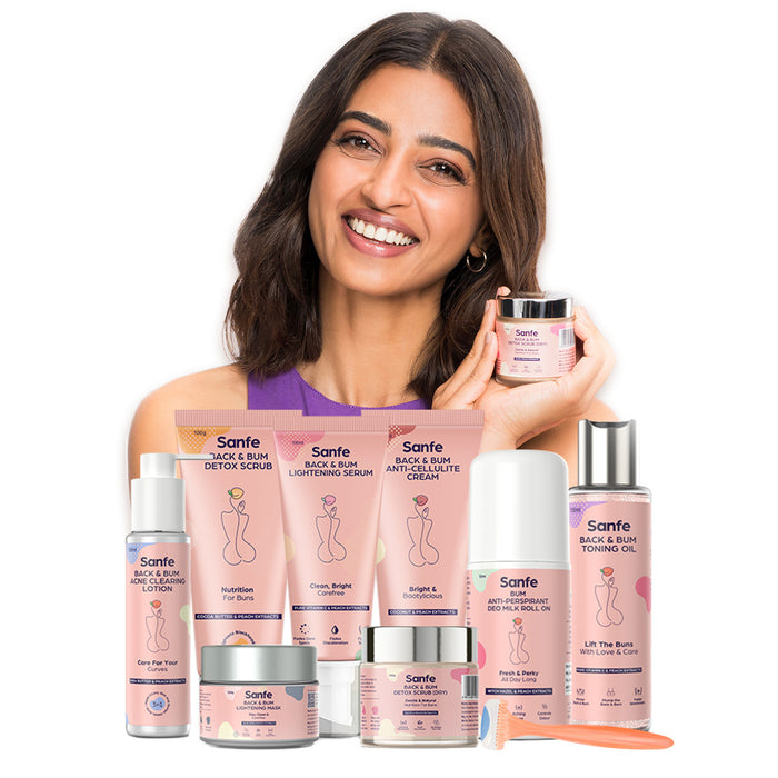 Sanfe Back & Bum Detox Scrub (Dry) With Peach Extracts & Olive Oil - 100gm