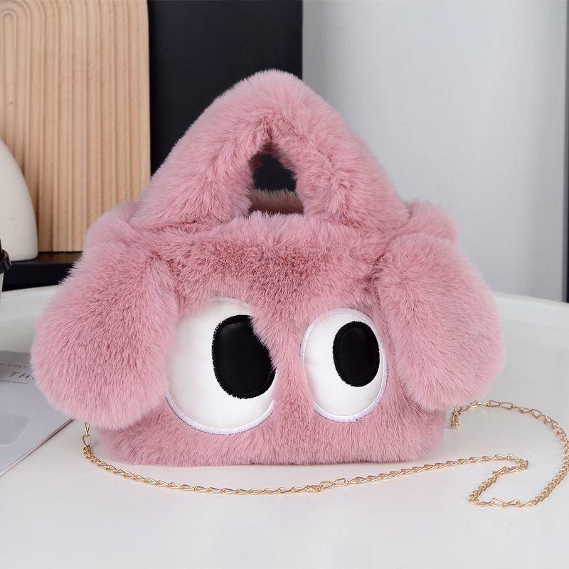 Plush big-eyed puppy handbag fluffy student new high-end shoulder texture cute girl messenger bag
