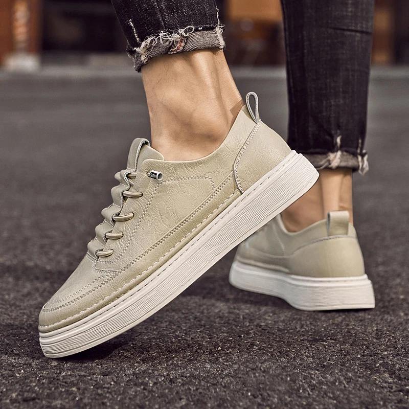 Classic Men's Antiskid Vulcanize Shoes Male Comfortable Sneakers Genuine Leather Men Casual Shoes High Quality Fashion Flats Men