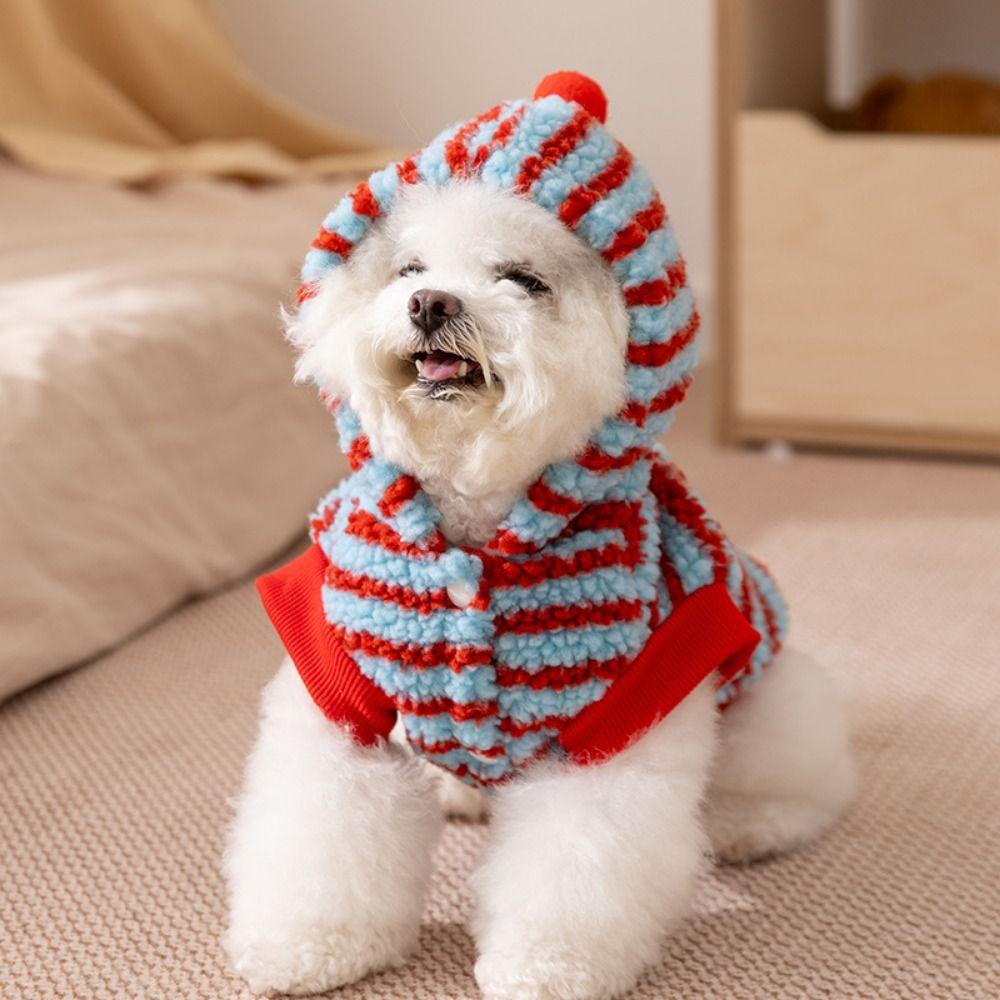 Cartoon Pattern Striped Dog Hoodie Warm Pet Hooded Jacket Cute Dog Base Coat  Festival