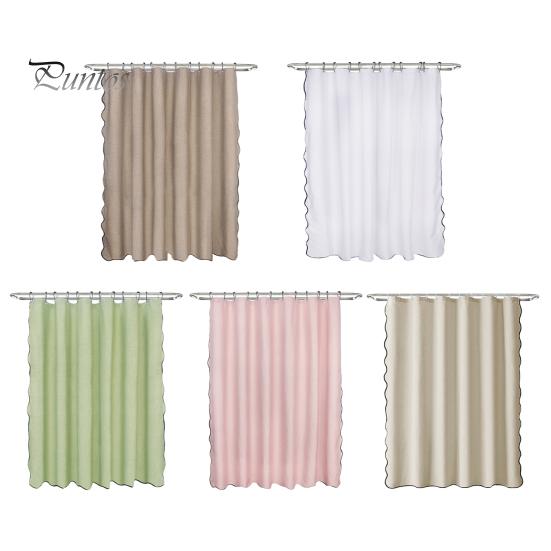 Bathroom Decor Curtain Scalloped Shower Heavy Duty Waterproof with 12 Hooks Washable Thick Cloth Black Border for Hotel Bathtub Decorative