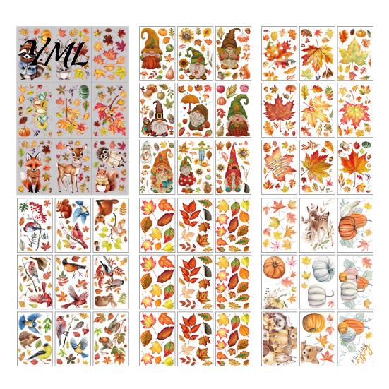 Removable Maple Leaf Decals 9 Sheets Fall Woodland Animals Window Clings, Autumn Pumpkin Autumnal Home Holiday Accents Squirrel Fox Rabbit Glass