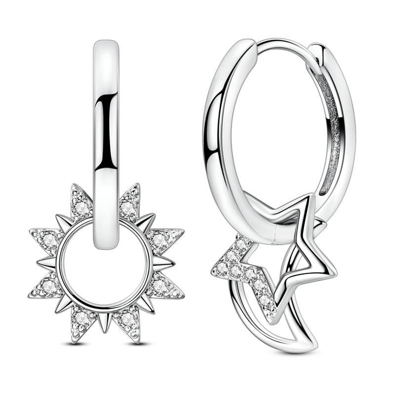 925 Sterling Silver Shining Zircon Earring Sparkling Simple Bow Irregular Curve Hoop Earring Fashion Jewelry Gifts for Women Men