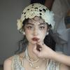 Spring and Summer French Art Retro Hot Stamping Top Hat Bride Engagement Temperament Headwear Hook Flower Hollow Hat