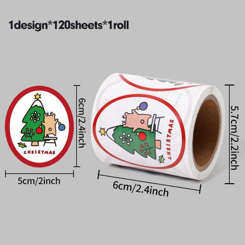 120pcs/roll Cartoon Merry Christmas Stickers Elliptical Decorative Gift Decorative Labels Easy to Use Convenient