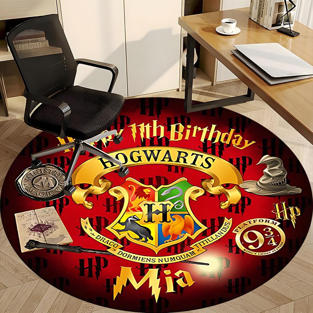 1PC Harry Potter Theme Office Round Rug - Perfect for Office or Study Decor, Machine Washable, Non-Slip Backing, Decorative Floor Mat