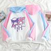 Winter Cute Kuromi Heart Color Block Hooded Sweatshirt Women Loose Fit Street Style Long Sleeve Pullover