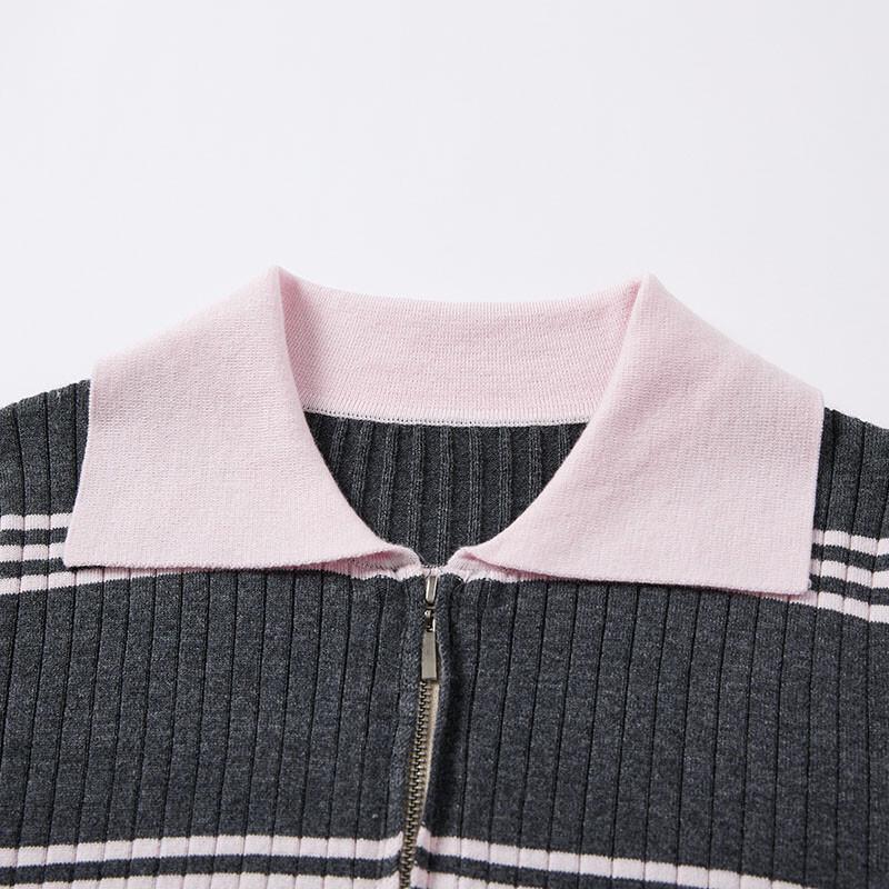 Women's Double Zipper Lapel Knit Cardigan with Flared Sleeves