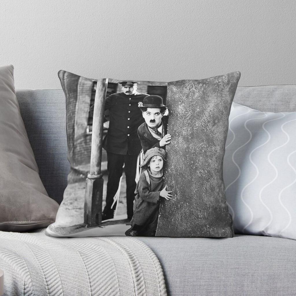 Charlie Chaplin The Kid Quadratische Kissenhülle Polyester Leinen Samtmuster Reißverschluss Dekoration Zimmerkissenhülle