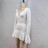 Women's 2024 Autumn/Winter Solid Color Low Neck Long Sleeve Ruffle Dress