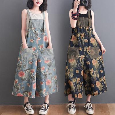 Women's Plus Size Printed Denim Overalls: Age-Reducing, Fashionable Wide-Leg Jumpsuit for Summer 2025