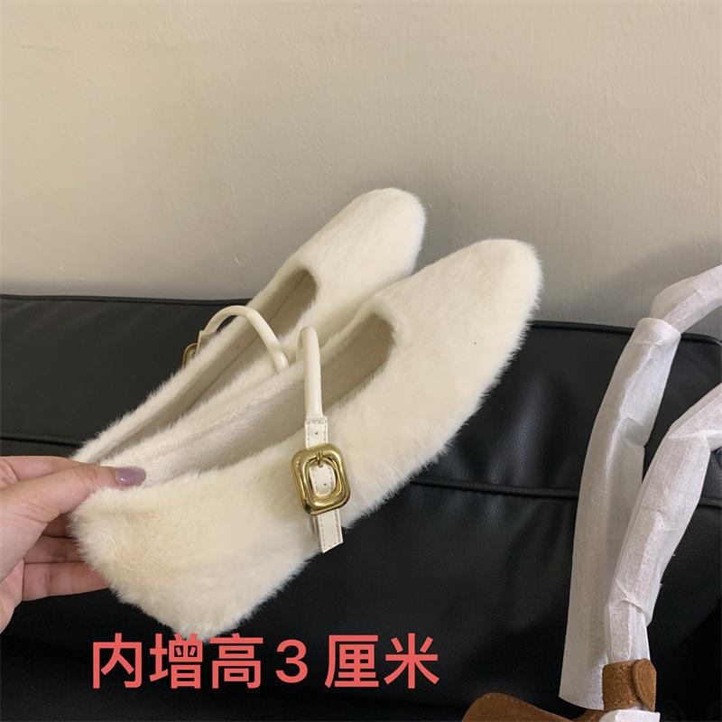 Inner Height Increase 4cm Mary Jane Mao Mao Shoes Women's Shoes 2025 New Autumn and Winter Gentle Word with Velvet Bean Shoes