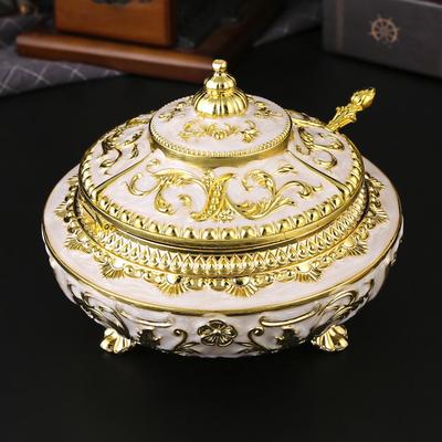 Vintage European Sugar Cup Alloy Crafts Furniture Glass Carved Home Condiment Jar