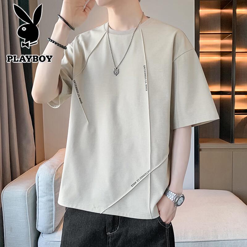 PLAYBOY Men s Summer Breathable Loose Short Sleeve T-Shirt L