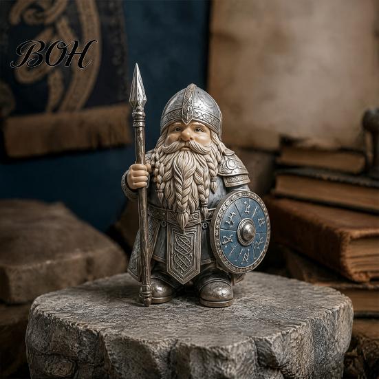 Stable Base Desk Sculptures Viking Gnome Warrior Figurine, Resin Nordic Dwarf Statue, Decorative Weather Resistant Yard Decorations Soldier