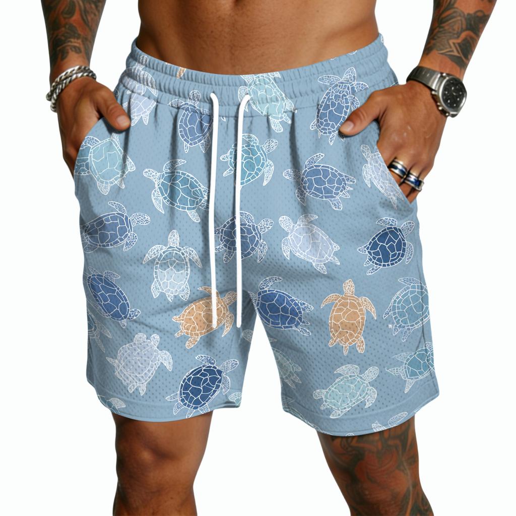 Mens Board Shorts with Drawstring Waist and Tropical Tree Print Quick Dry Swim Trunks for Beach Surf Sports