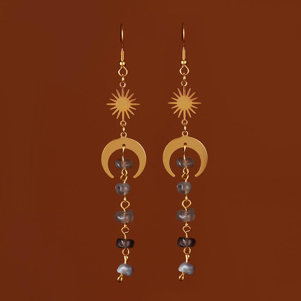 Fashion Asymmetrical Crystal Earrings With Moonstone And Geometric Alloy Design For Women