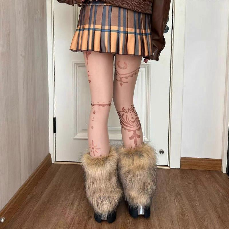Brown Faux Fur Leg Warmers Boot Covers Goth Solid Leg Socks Punk Jk Knee-length Hiphop Hot-girl Fashion Warm Socks Women 40