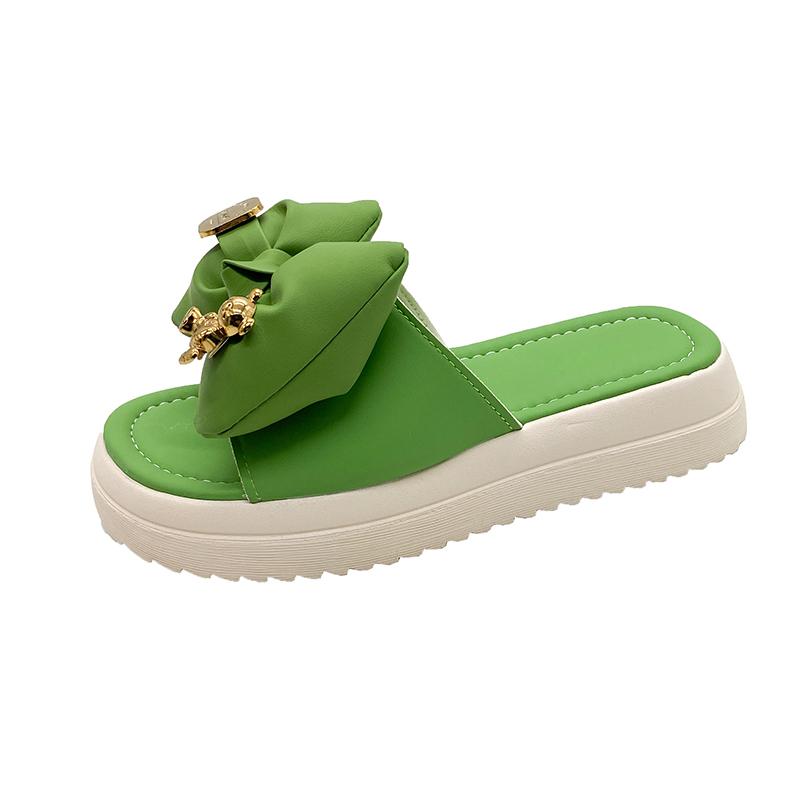 BCEBYL  New SummerFlat Heel Shoes Butterfly Metal Decor Slippers Women‘s Green Color Sandals Women's Platform Beach Slippers