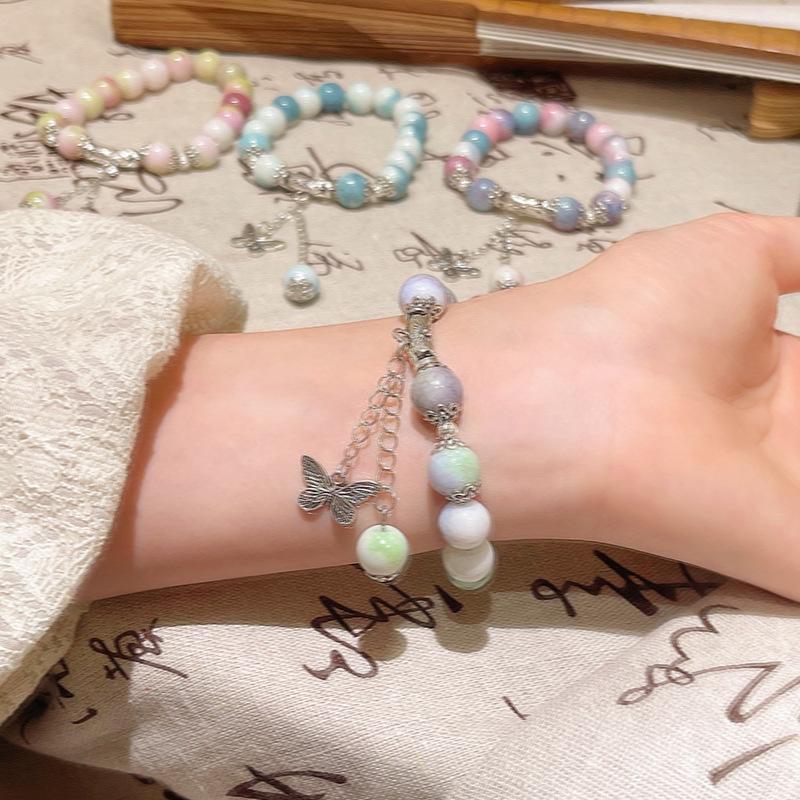 Vintage Ethnic Ceramic Bracelet with Bow Pendant for Women - High-End Handcrafted Jewelry